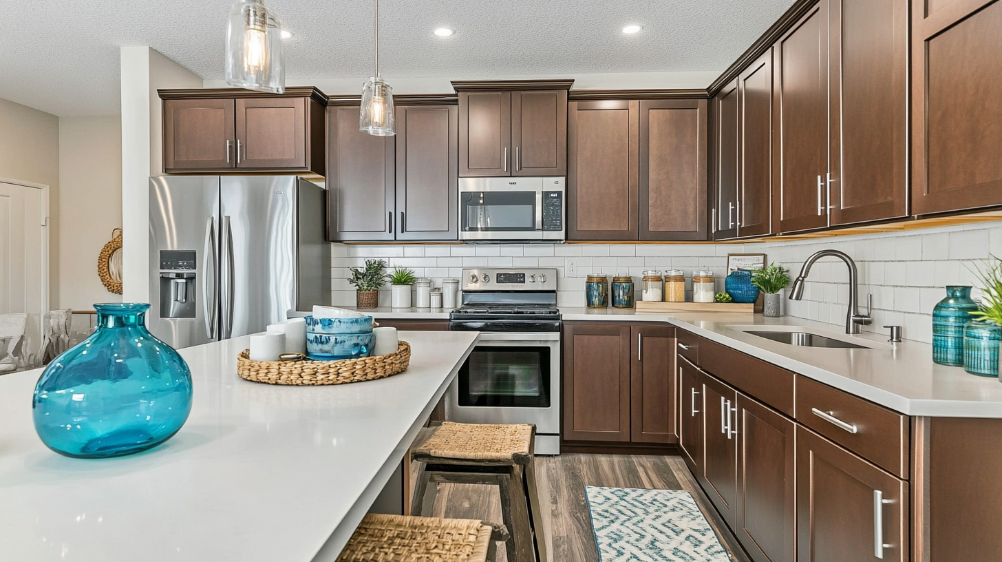 How_to_Style_Brown_Cabinets_and_White_Countertops